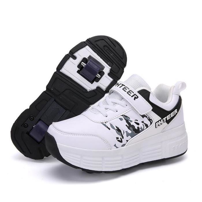 Chaussures à Roulettes Enfants Noires en Cuir - Skateshoes Garçons