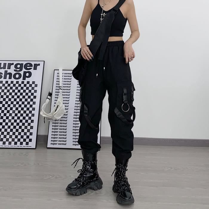 Pantalon cargo noir gothique femmes Punk Streetwear Hip Hop
