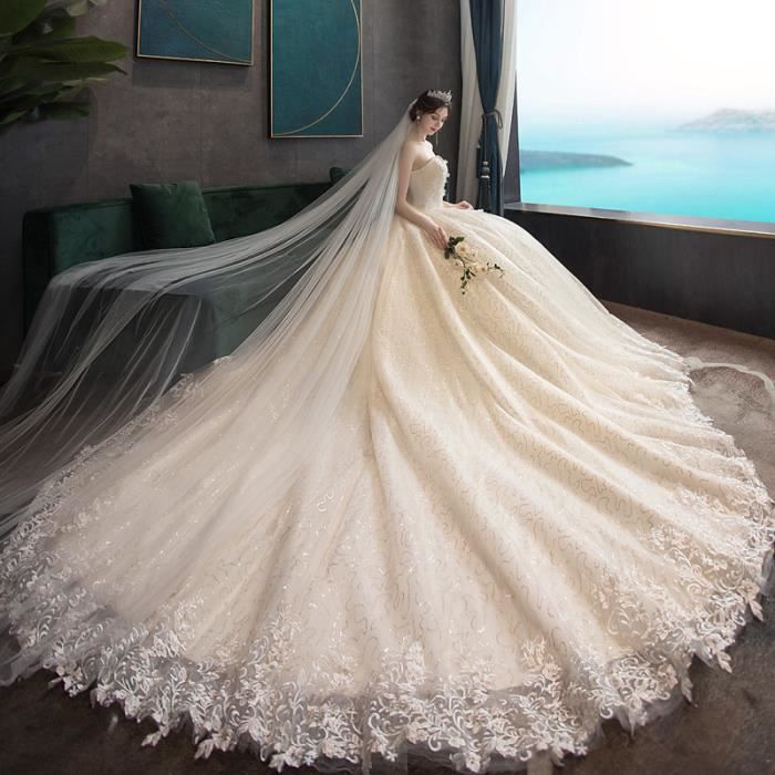 Robe de mariée à bretelles élégante traînante mince simple généreuse de mariage à l'extérieur fil Mori système léger robe