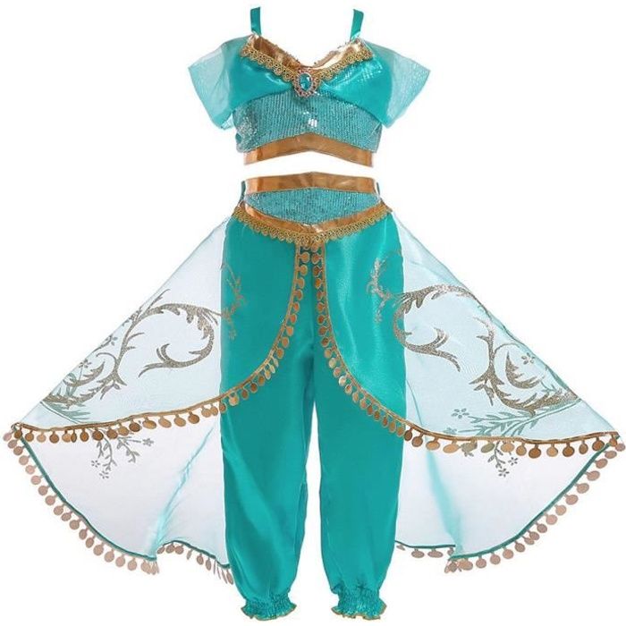 Déguisement Princesse Jasmine Aladdin JS One Sequin Cosplay Bleu