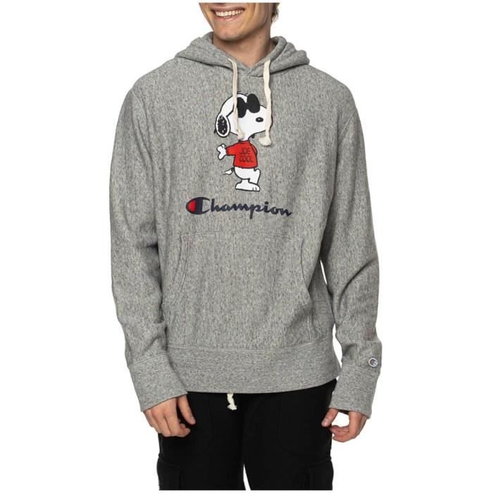 Sweat - CHAMPION - X Peanuts - Gris - Homme - Manches Longues - Col Classique Gris - Prêt-à-Porter