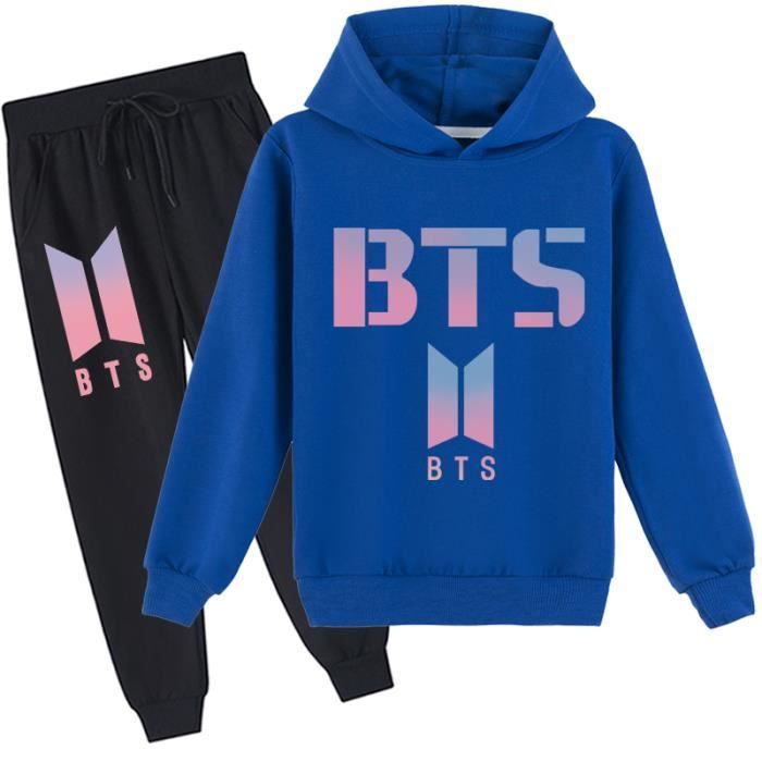 BTS Sweatshirt a Capuche et Pantalon de survetement Bleu Cdiscount Pret a Porter