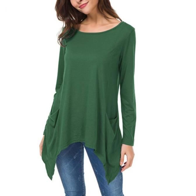 Robe Tunique Femme Grays - Verte, Manches Longues, Décolleté V, Coton, Taille L (occasion)