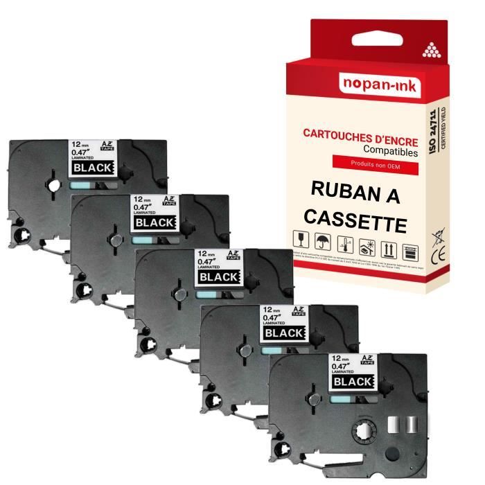 Lot De 4 Rubans Pour Étiqueteuse Brother 12 Mm - Noir Sur Blanc, 8 M - Compatible PT-E115B, D210, Etc.