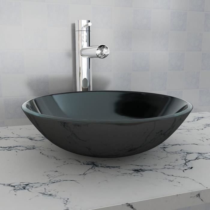 lavabo verre trempe vasque a poser 42 cm avec une finition noire cdiscount bricolage