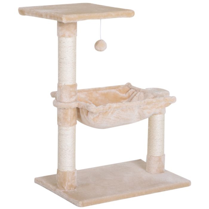Arbre à chat - PawHut - 3 griffoirs sisal plateforme hamac boule suspendue centre activités - peluche - 50x36x70cm - beige