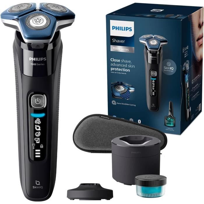 Philips Rasoir électrique Série 7000 pour homme Wet & Dry avec tondeuse rétractable socle de charge coffret de voyage et une cart