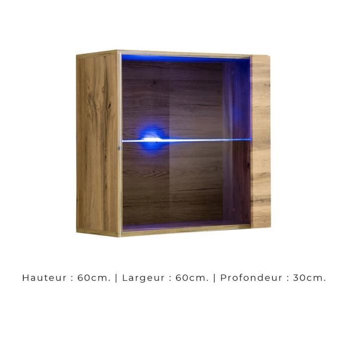 vitrine carrée suspendue - price factory - switch - 1 porte vitrée - éclairage led - chêne clair