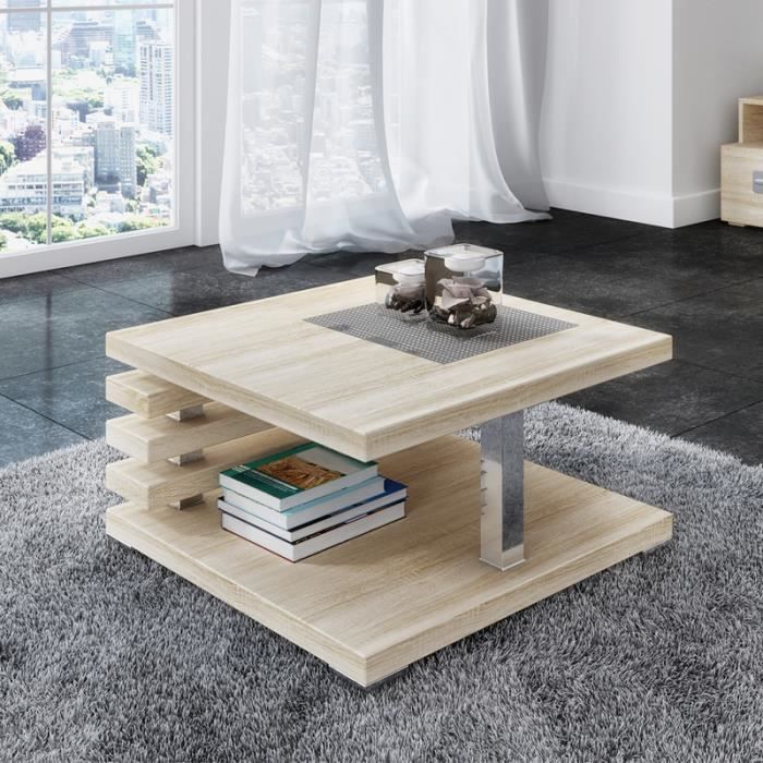 Table basse design - ARIENE - 60x60 cm - chêne sonoma - étagère pratique sous le plateau