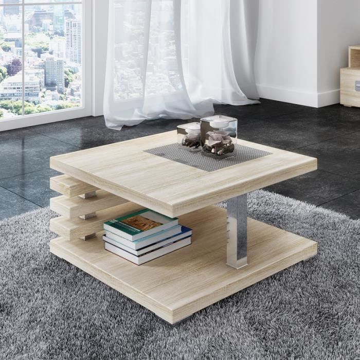 table basse design - ariene - 60x60 cm - chêne sonoma - étagère pratique sous le plateau