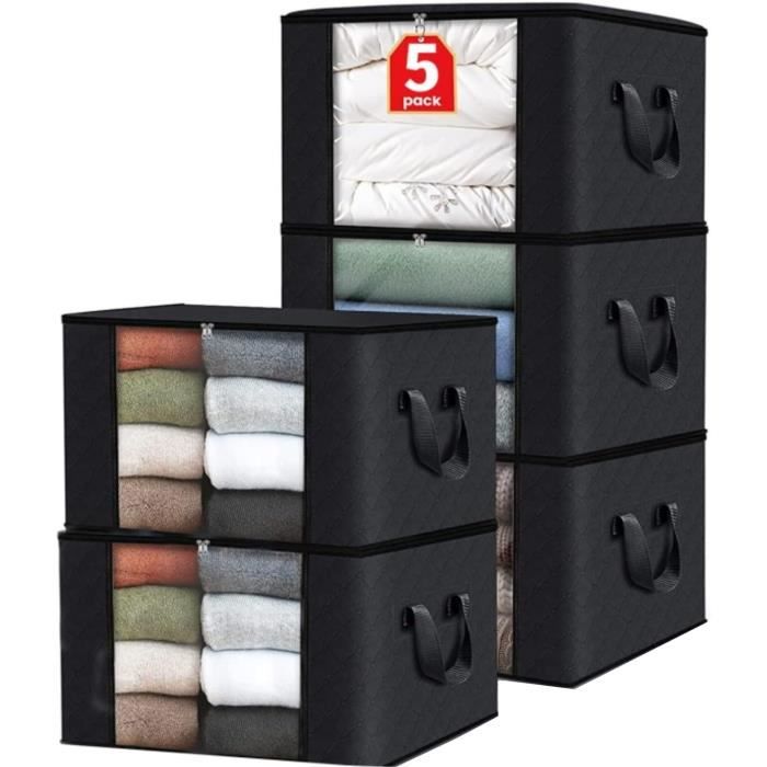 QWORK Lot De 4 Grands Sacs De Rangement 90L Avec Couvercle - 69x35x38cm Pliables