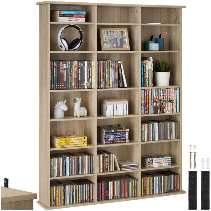 Bibliothèque - TECTAKE - Bibliothèque STEVIE pour CD DVD ou livres avec 21 étagères réglables 1055 x 19 x 1365 cm - Bois clair