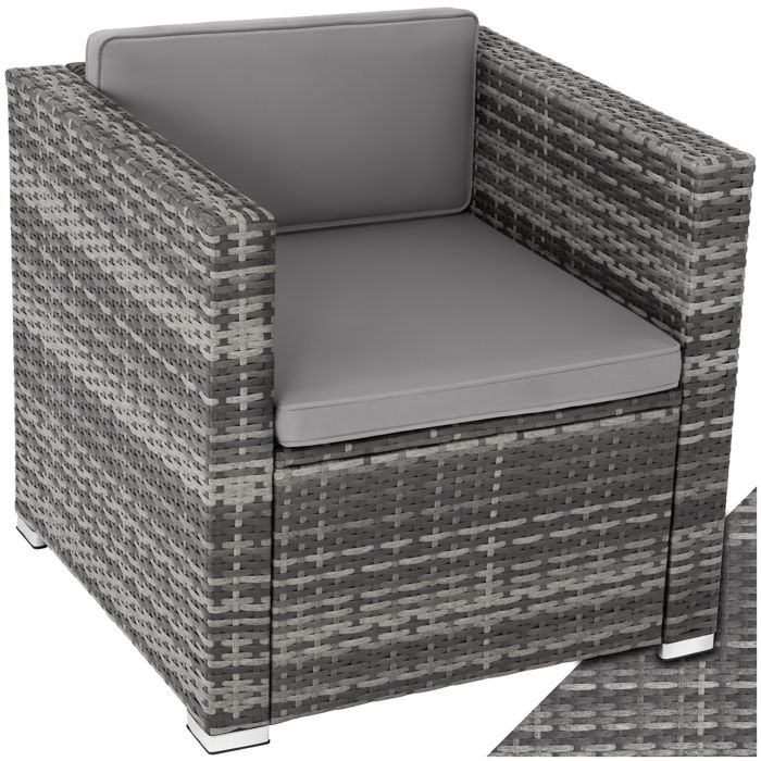 Fauteuil de jardin - TECTAKE - Assise de jardin en rotin LIGNANO avec coussin résistant aux rayons UV 70 x 69 x 65 cm - Gris