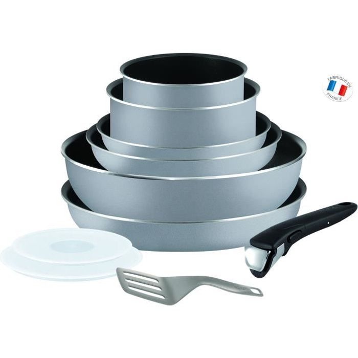 TEFAL L21496AZ Ingenio Essential Batterie de cuisine 10 pièces, 3 poêles, 2  casseroles, 1 wok, 2 couvercles, Spatule, Poignée - Cdiscount Maison