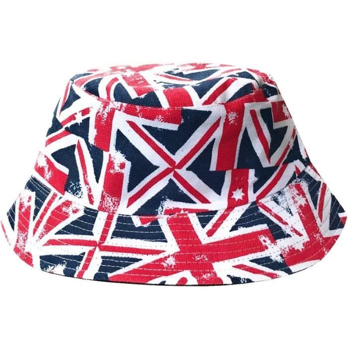 Chapeau Bob KGM Motif Union Jack - Taille Unique 58 Cm, Coton/Polyester, Lavable, Style Rétro
