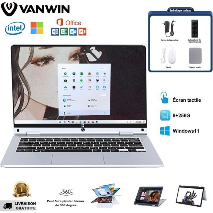 PC Portable 11.6 – VANWIN – Intel – 8Go RAM – 256Go SSD – Windows 11 – Tactile 360°