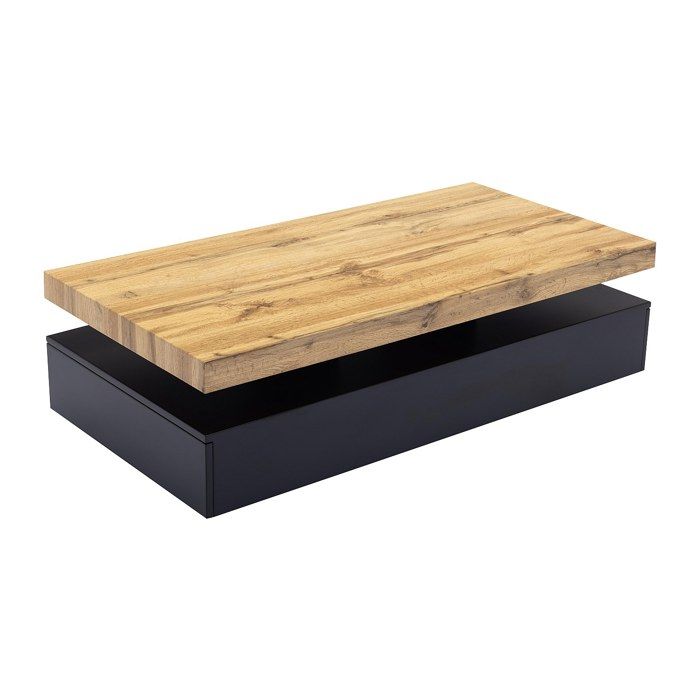 Table basse avec 2 tiroirs en MDF - Noir et naturel clair - FELIX