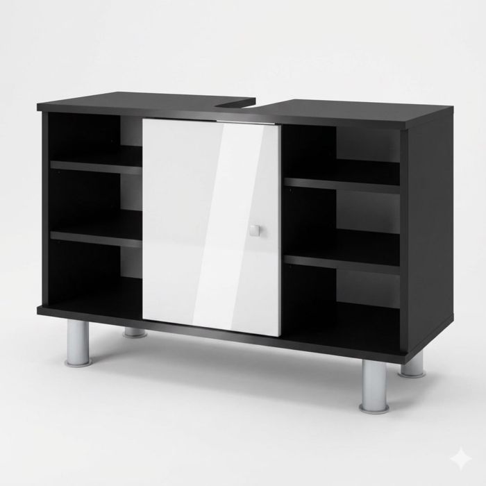Meuble sous lavabo Fynn 80x54cm avec 6 étagères Anthracite/Blanc Haute brillance Vicco 34155