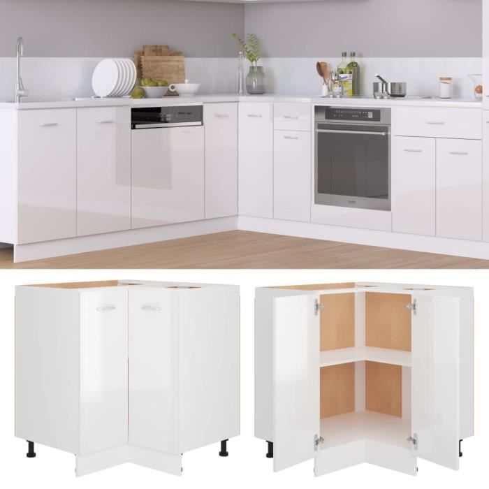 armoire d'angle blanc brillant - vidaxl - cuisine - 2 portes - contemporain - design