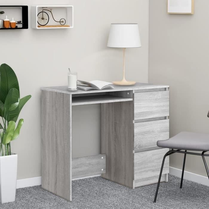 Bureau - VIDAXL - Sonoma - 90x45x76 cm - Bois dingénierie - 3 tiroirs - Gris
