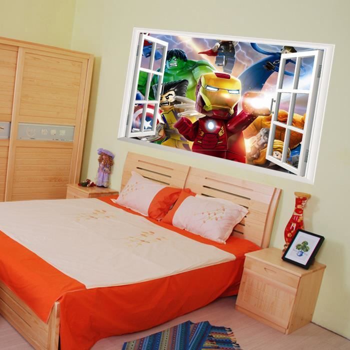 Sticker Decoration Murale Salon Chambre 3d Lego Marvel Super