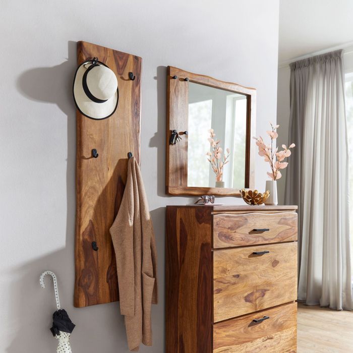 Armoire murale - WOHNLING - Bois massif Sheesham - 140 cm - 40 cm - 6 crochets design Armoire murale - WOHNLING - Bois massif Sheesham - 140 cm - 40 cm - 6 crochets design