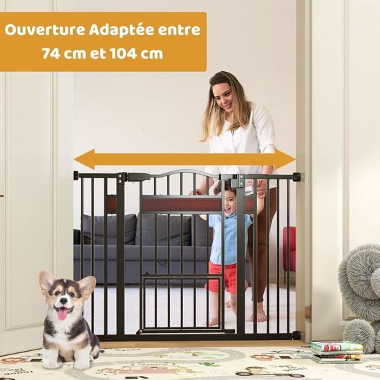 Barrière Pour Chien Et Chat Extra Haute (150/171 Cm) - Réglable 77-104 Cm, Sans Perçage, Porte Verrouillable - 8