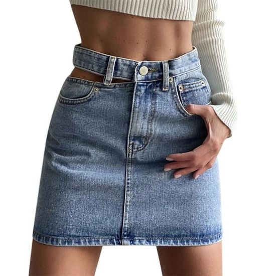 Jupe En Jean Courte Sexy Denim Decontracte Taille Haute Pour Femmes Bleu L LY543 Bleu Cdiscount Pret a Porter