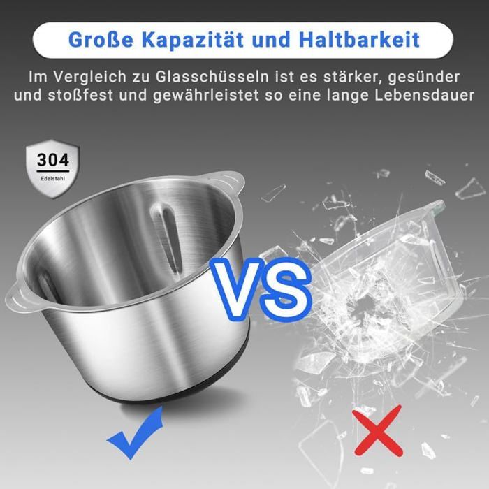 Hachoir Électrique AMZCHEF 500W - Bol Inox 1,5L, 2 Vitesses - Parfait Pour Viande, Légumes Et Sauces