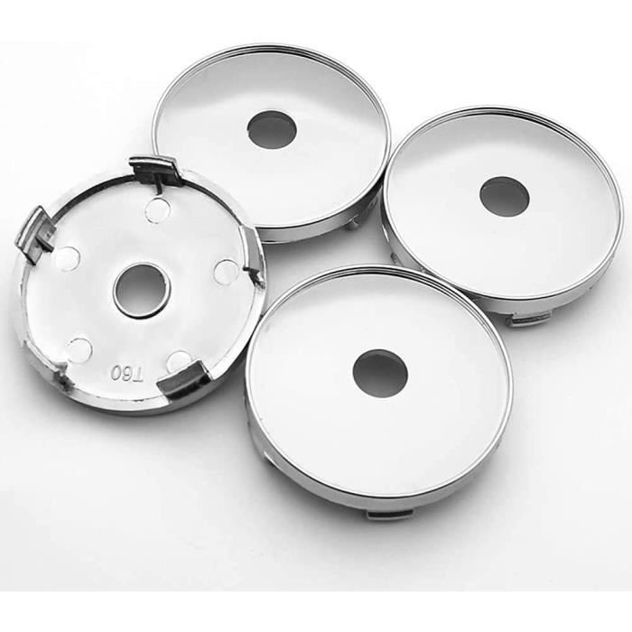 4X Cache-moyeu 56 ou 60 mm diamètre Plastique ABS avec Capuchon en  Aluminium anodisé pour Jantes enjoliveurs Accessoires pour Voitures  (Chrome, 60mm