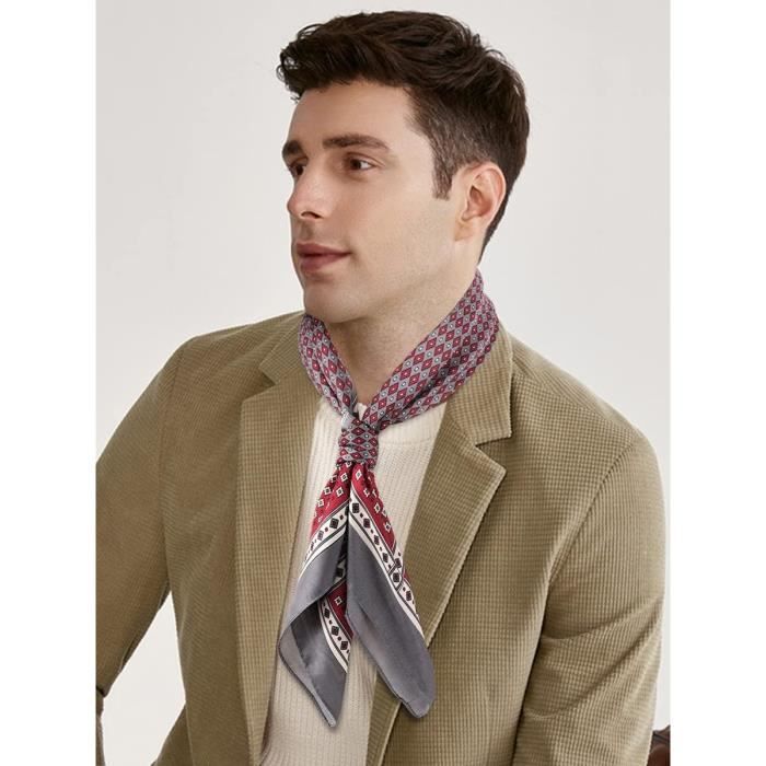 Foulard carré pour Homme avec Chemise de Costume Foulard Vintage en Soie