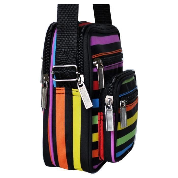 MULTICOLORE SACOCHE SAC A BANDOULIERE FEMME HOMME EN NYLON