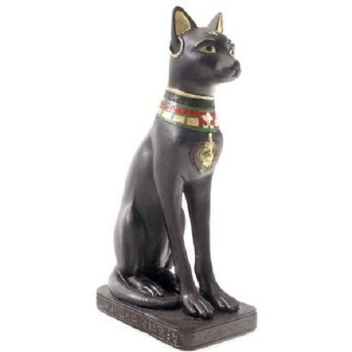 STATUE DE DÉESSE chat Bastet, Sculpture ancienne, Figurine noire de