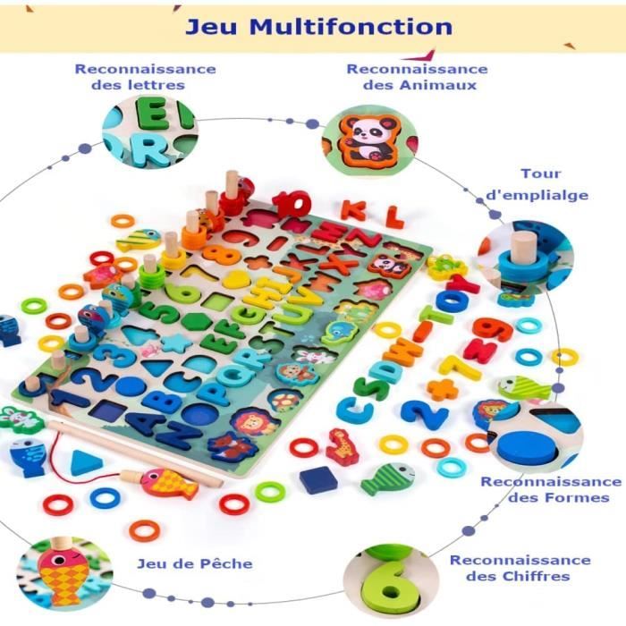 Jeu de Puzzle en Bois Alphabet - Lettres/ Nombres/ Formes - Jouets  Éducatifs pour Enfants de 1 à 4 Ans - Cdiscount Jeux - Jouets