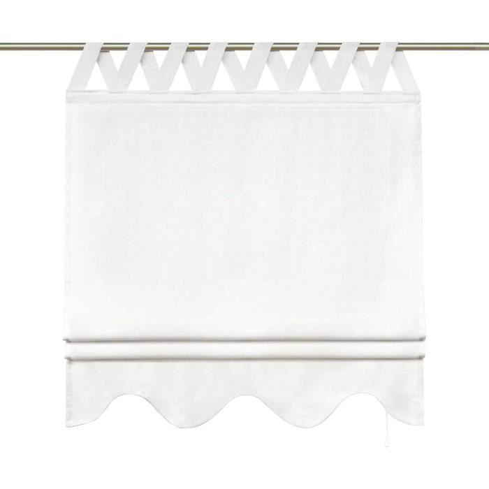 Store Bateau Blanc Avec Passants - Brodé, Semi-transparent - 45 X 140 Cm - Polyester Facile D'entretien - 8