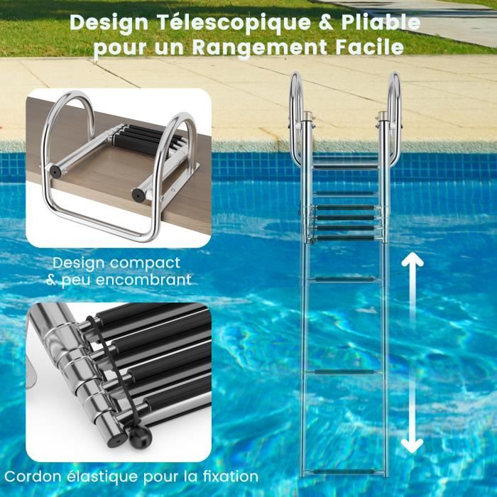 Échelle Pliable Inox 4 Marches TREPPE – Anti-dérapante, Compacte, Idéale Pour Bateau Et Yacht