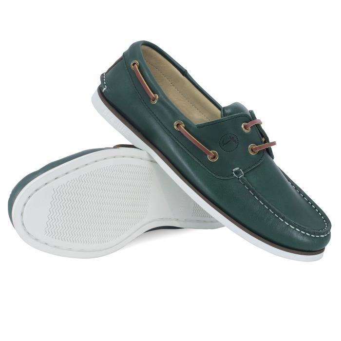 Seajure Chaussures Bateau Femme Matira Cuir Vert - Confort Premium Nautique