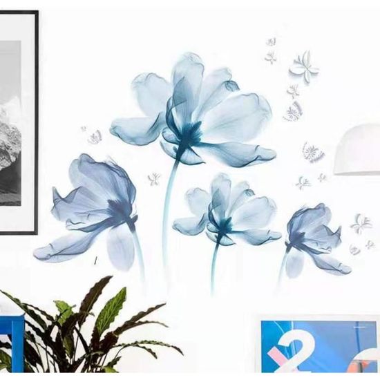 110 * 180 cm Grand 3D Bleu Fleur Salon Décoration Vinyle Stickers Muraux  Bricolage Chambre Moderne Décoration Affiche Murale 