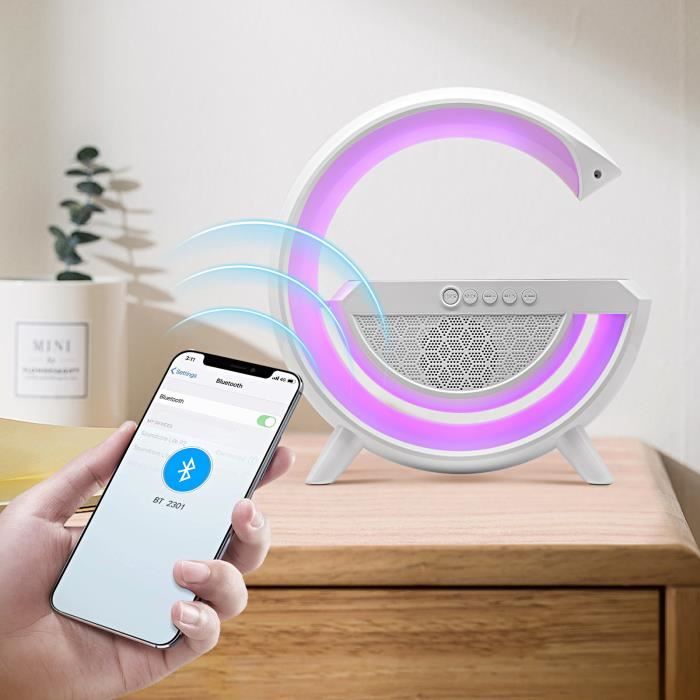 Blanc UE - Lampe LED RGB multicolore avec chargeur sans fil, alarme,  réveil, haut parleur Bluetooth, lampe de - Cdiscount Maison