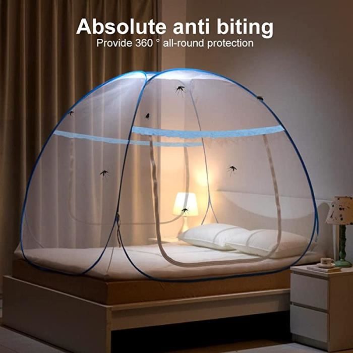 Moustiquaire De Lit Pliable Double 200x180 Cm - Porte Double, Fond En Maille, Installation Facile - Pour Chambre Ou Camping