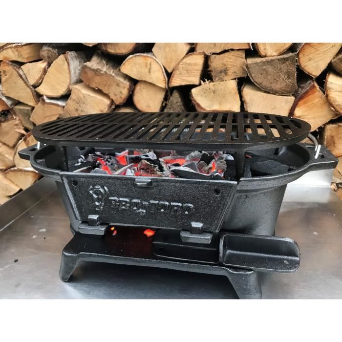 BBQ-TORO - Plaque De Cuisson Fonte 40x23cm Réversible - Pour Barbecue Gaz Et Charbon