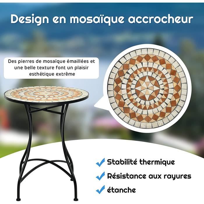 Table Bistro Outsunny Ø60cm - Fer Forgé Noir Avec Plateau Mosaïque Fleur - Pour Jardin