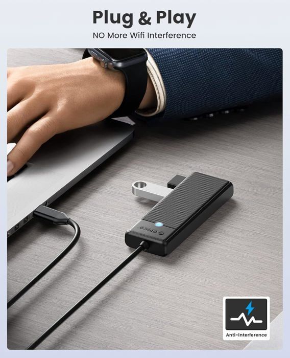 Hub USB 3.0 à Pince De Table - 4 Ports, Câble 1 M, Fixation Clip/Vis, Pour MacBook, PC, Disques Externes