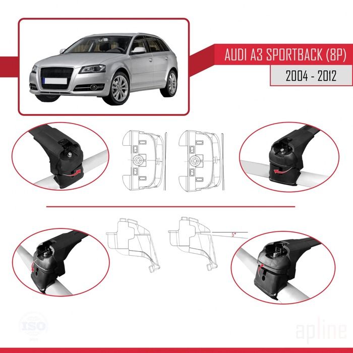 Apline Barres De Toit ACE-2 Pour Audi A3 Sportback (8P) 2004-2012 - Gris, Railing Porte-Bagages Voiture