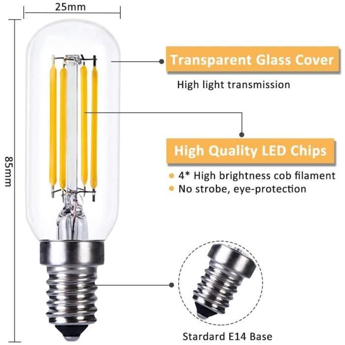 Ampoule LED pour Hotte de Cuisine T25 E14 4W Blanc Chaud 2700K