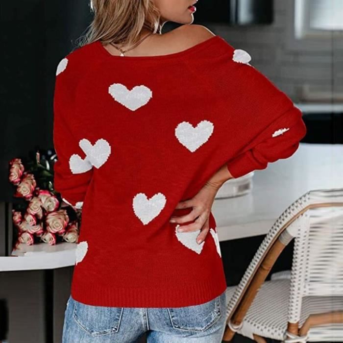 Pull Femme Pull oversize en tricot ample a manches longues et a col en V Rouge Rouge Cdiscount Pret a Porter