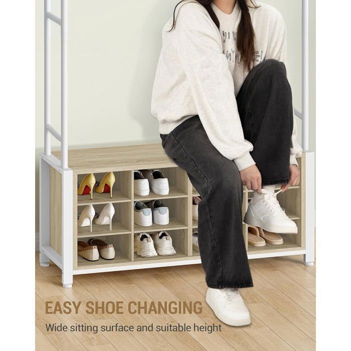 Porte-manteau D’entrée Avec Banc Et étagère à Chaussures – Rangement Compact En Chêne – Idéal Petit Espace – Assemblage Facile - 11