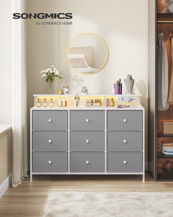 Tidyard Buffet Bas 80 Cm – Gris Brillant Avec éclairage LED RGB Intégré – Rangement Cuisine Ou Salon