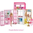 Barbie Mobilier Coffret Maison transformable, 2 niveaux, meublée, 4 zones de jeu, avec poupée,-0