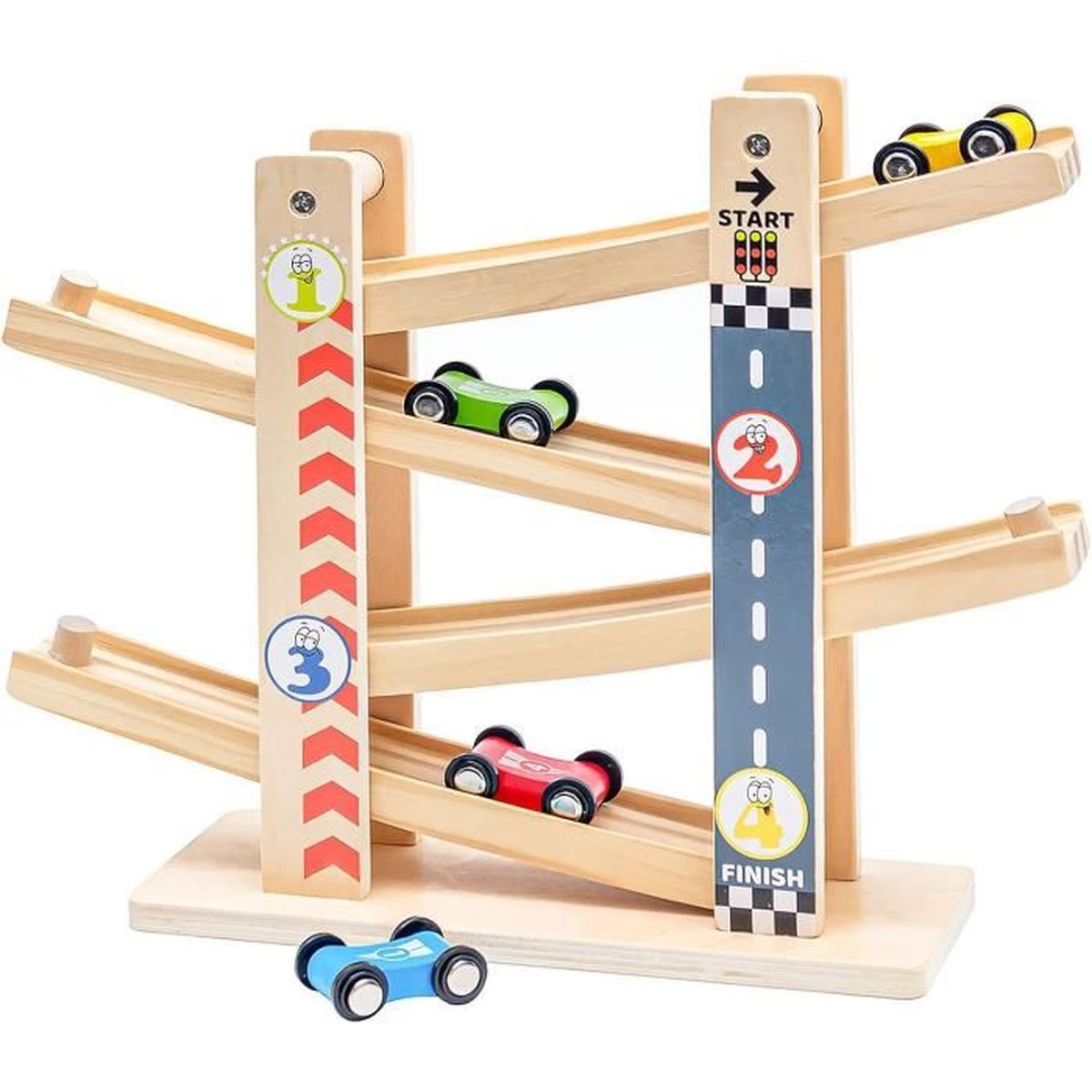 Jouets de Rampe de Voiture en Bois Rampe de Course en Bois avec 4